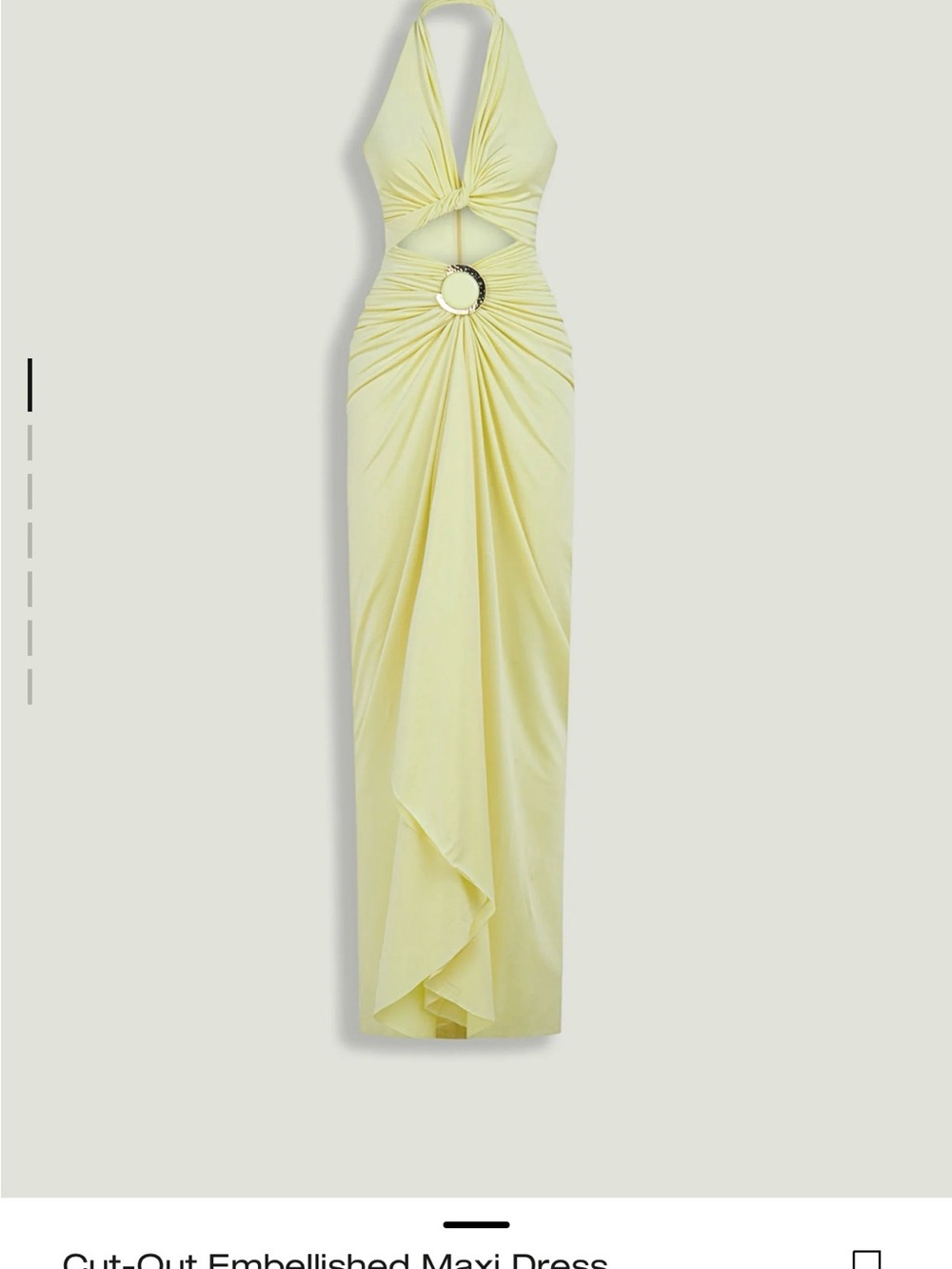 Cut-Out Halter Maxi Dress with Embellished Ring in Pale Yellow